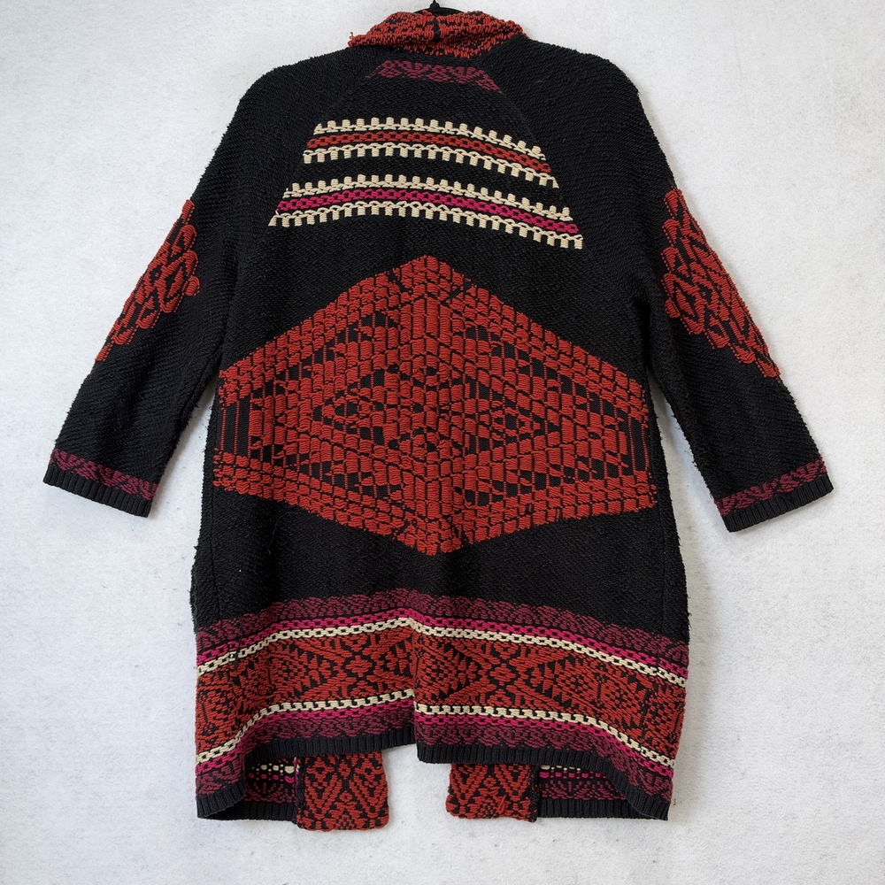 Lucky Brand Cardigan Sweater Womens Medium Black Red Boho Open Knit Pockets - Picture 11 of 12